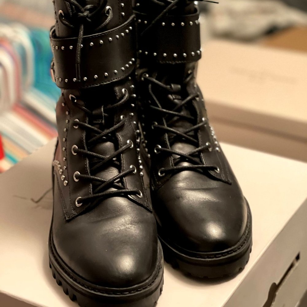 NIB Marc Fisher Josette Belted Moto Boots, Sz 8.5